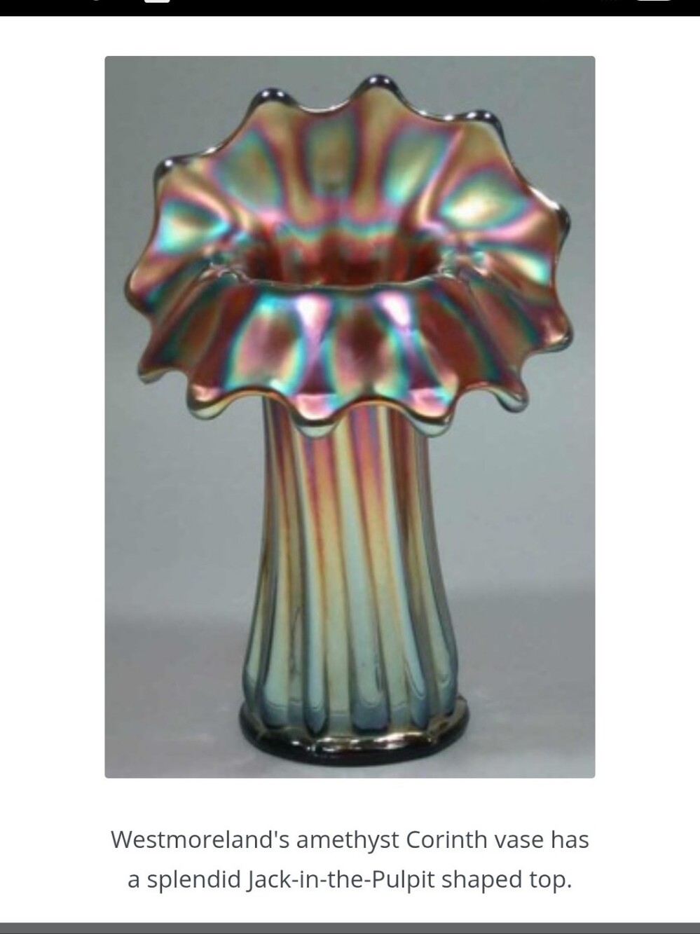 Westmoreland Amethyst Iridescent Jack-in-the-Pulpit Ruffled Vase